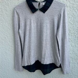 J. Crew M 100% cotton long sleeve plaid preppy layered top collegiate academia